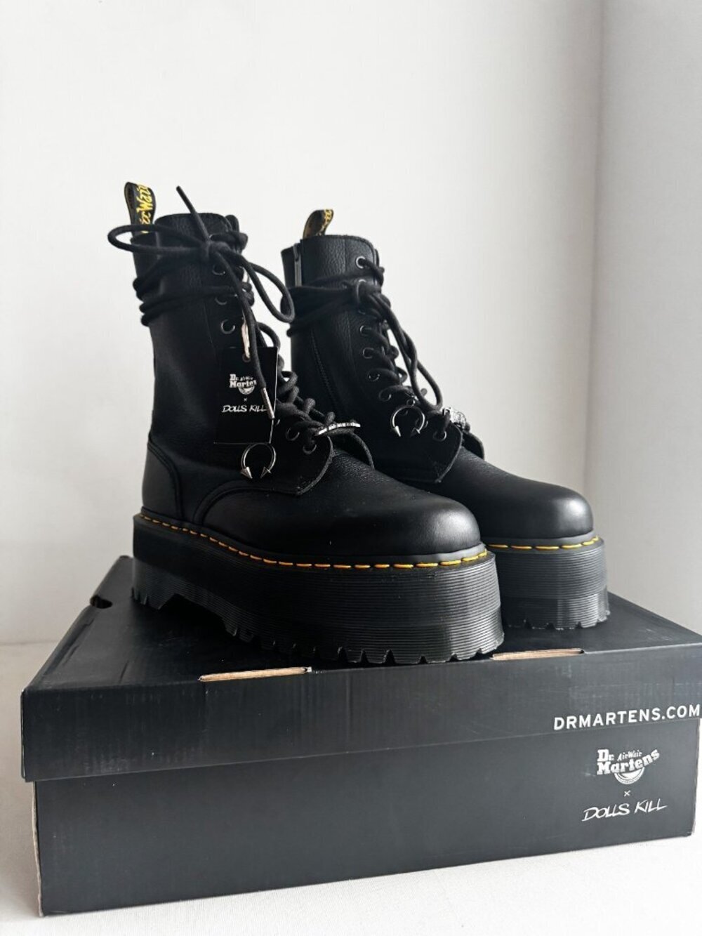 Doc Martens X Dolls Kill Black Leather Boots 9 - Picture 3 of 11